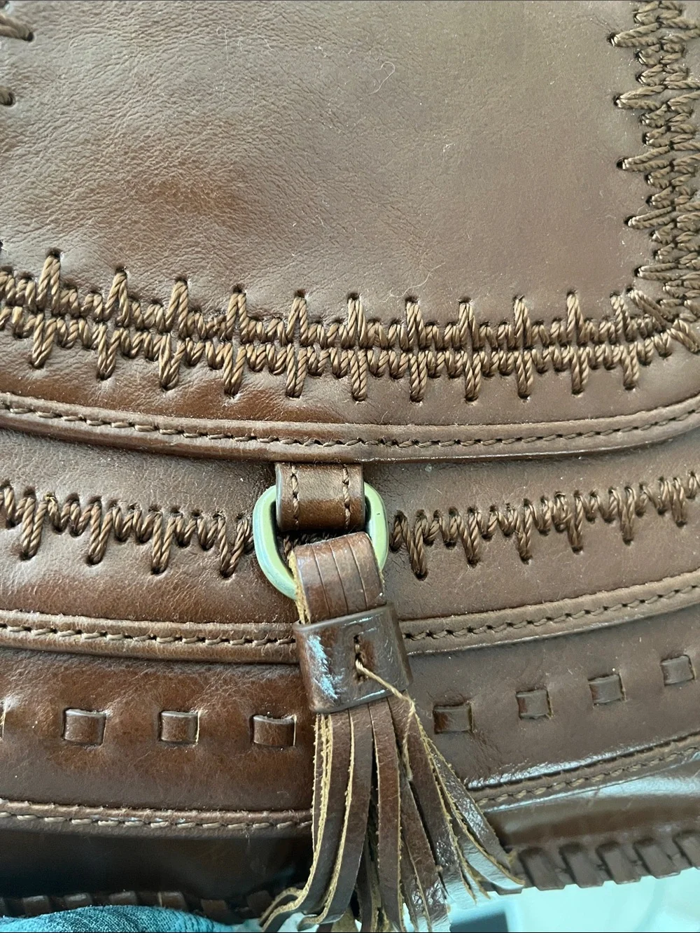 Patricia Nash Discovery Abruzzo Chainstitch Saddle Bag Cognac